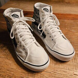 Vans "Off the Wall" High Top Shoes - Size 7M & 8.5W - Black & White - Snake Dsg